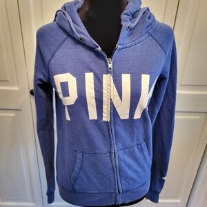 Vintage y2k Vctoria's Secret PINK Blue and White Zip Up Hoodie XS Sporty